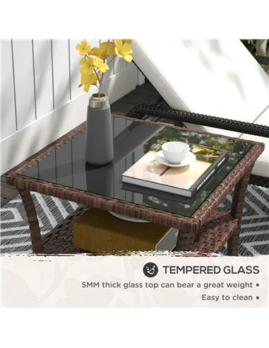 Outsunny Two-tier PE Rattan Square Coffee Table - Brown
