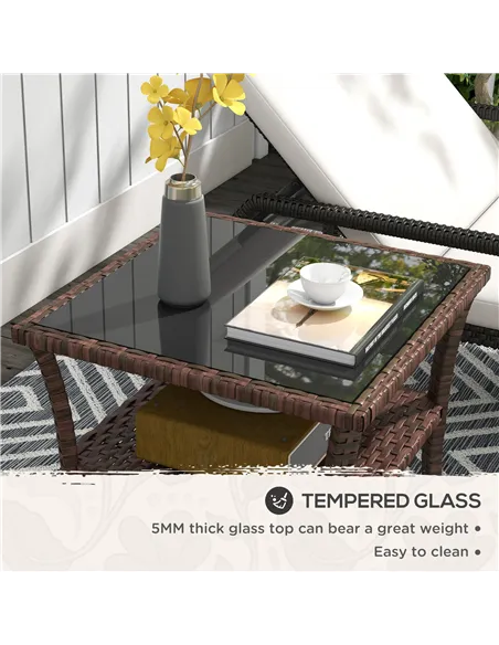Outsunny Two-tier PE Rattan Square Coffee Table - Brown