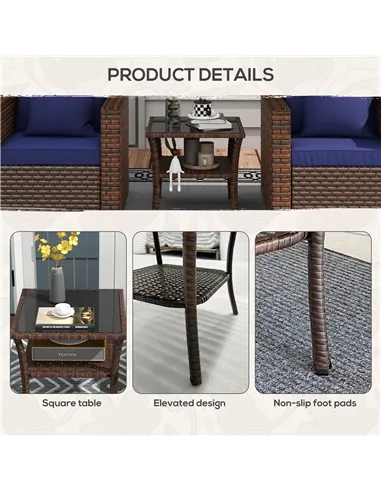 Outsunny Two-tier PE Rattan Square Coffee Table - Brown