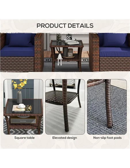 Outsunny Two-tier PE Rattan Square Coffee Table - Brown