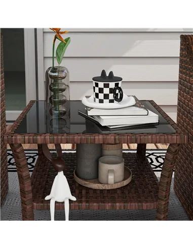 Outsunny Two-tier PE Rattan Square Coffee Table - Brown