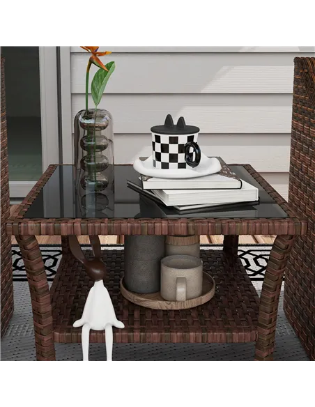 Outsunny Two-tier PE Rattan Square Coffee Table - Brown