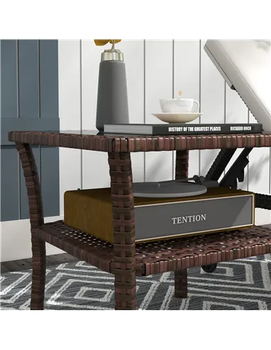 Outsunny Two-tier PE Rattan Square Coffee Table - Brown