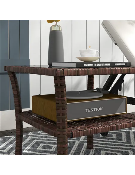 Outsunny Two-tier PE Rattan Square Coffee Table - Brown