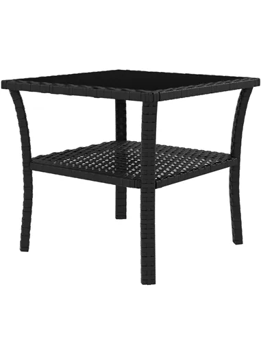 Outsunny Two-tier PE Rattan Square Coffee Table - Black
