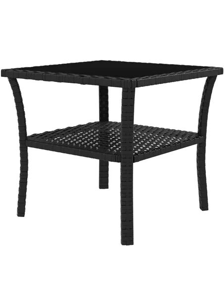 Outsunny Two-tier PE Rattan Square Coffee Table - Black