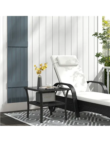 Outsunny Two-tier PE Rattan Square Coffee Table - Black