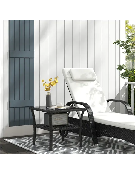 Outsunny Two-tier PE Rattan Square Coffee Table - Black