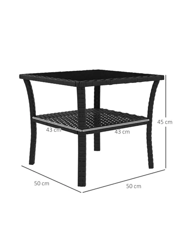 Outsunny Two-tier PE Rattan Square Coffee Table - Black