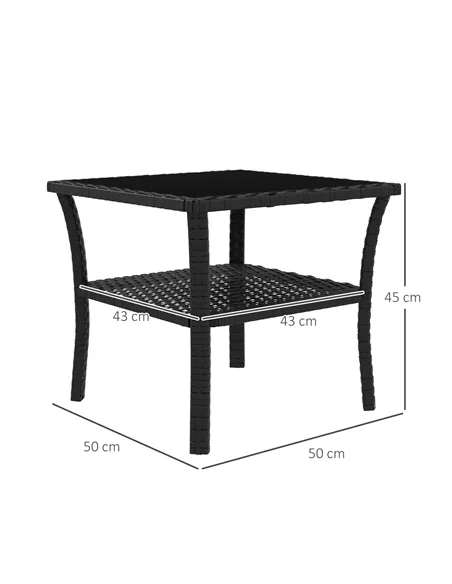 Outsunny Two-tier PE Rattan Square Coffee Table - Black