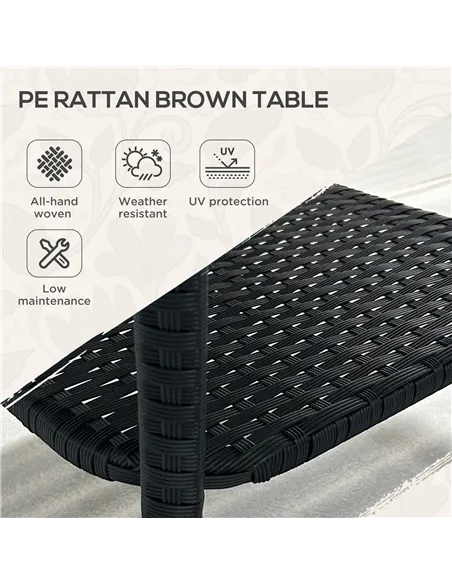 Outsunny Two-tier PE Rattan Square Coffee Table - Black