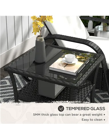 Outsunny Two-tier PE Rattan Square Coffee Table - Black