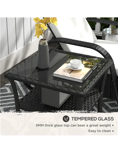 Outsunny Two-tier PE Rattan Square Coffee Table - Black