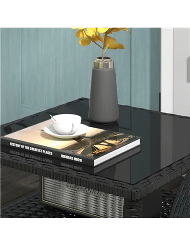 Outsunny Two-tier PE Rattan Square Coffee Table - Black
