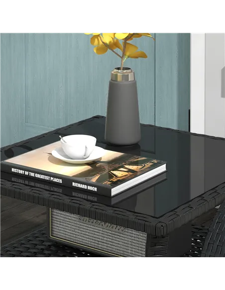 Outsunny Two-tier PE Rattan Square Coffee Table - Black