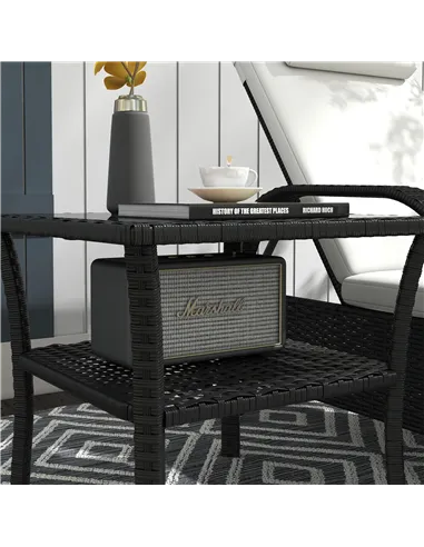 Outsunny Two-tier PE Rattan Square Coffee Table - Black