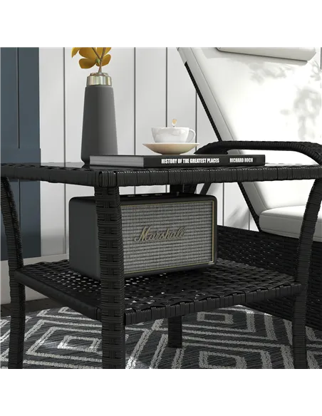 Outsunny Two-tier PE Rattan Square Coffee Table - Black