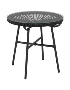 Outsunny Rattan Side Table, Round Outdoor Coffee Table, with Round PE Rattan and Tempered Glass Tabletop for Patio, Garden, Balc