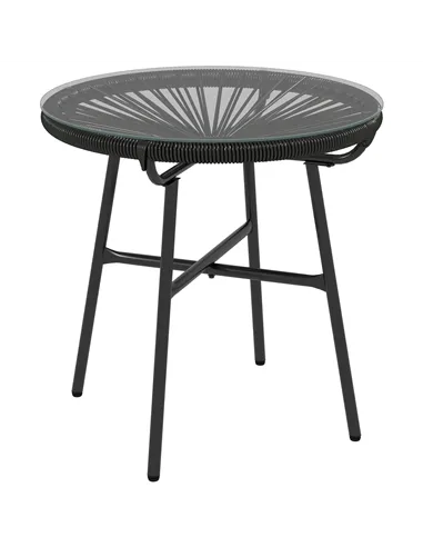 Outsunny Rattan Side Table, Round Outdoor Coffee Table, with Round PE Rattan and Tempered Glass Tabletop for Patio, Garden, Balc