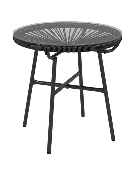 Outsunny Rattan Side Table, Round Outdoor Coffee Table, with Round PE Rattan and Tempered Glass Tabletop for Patio, Garden, Balc