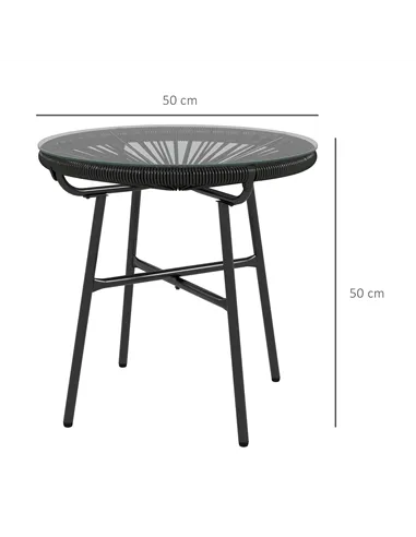 Outsunny Rattan Side Table, Round Outdoor Coffee Table, with Round PE Rattan and Tempered Glass Tabletop for Patio, Garden, Balc