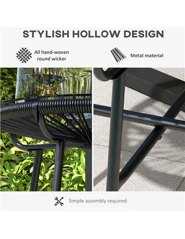 Outsunny Rattan Side Table, Round Outdoor Coffee Table, with Round PE Rattan and Tempered Glass Tabletop for Patio, Garden, Balc