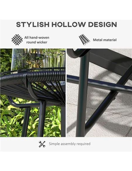 Outsunny Rattan Side Table, Round Outdoor Coffee Table, with Round PE Rattan and Tempered Glass Tabletop for Patio, Garden, Balc