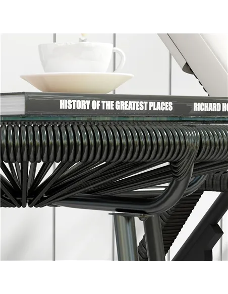 Outsunny Rattan Side Table, Round Outdoor Coffee Table, with Round PE Rattan and Tempered Glass Tabletop for Patio, Garden, Balc