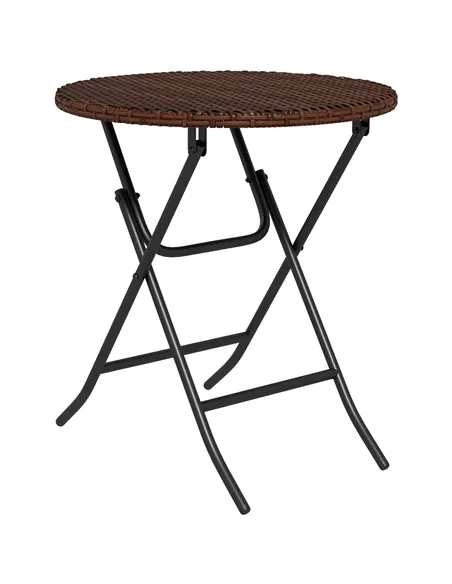 Outsunny Foldable PE Rattan Outdoor Coffee Table, Metal Frame Wicker Round Side Table, Coffee Table Side Table for Lawn, Garden,