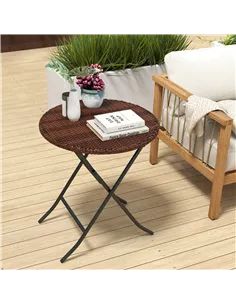 Outsunny Foldable PE Rattan Outdoor Coffee Table, Metal Frame Wicker Round Side Table, Coffee Table Side Table for Lawn, Garden, 2
