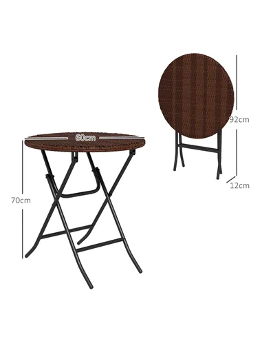 Outsunny Foldable PE Rattan Outdoor Coffee Table, Metal Frame Wicker Round Side Table, Coffee Table Side Table for Lawn, Garden,