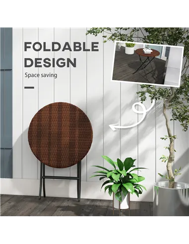 Outsunny Foldable PE Rattan Outdoor Coffee Table, Metal Frame Wicker Round Side Table, Coffee Table Side Table for Lawn, Garden,