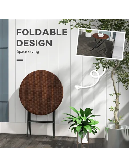 Outsunny Foldable PE Rattan Outdoor Coffee Table, Metal Frame Wicker Round Side Table, Coffee Table Side Table for Lawn, Garden,