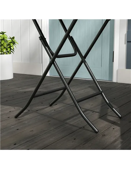 Outsunny Foldable PE Rattan Outdoor Coffee Table, Metal Frame Wicker Round Side Table, Coffee Table Side Table for Lawn, Garden,