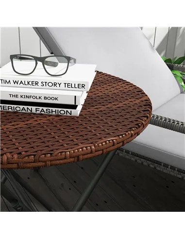 Outsunny Foldable PE Rattan Outdoor Coffee Table, Metal Frame Wicker Round Side Table, Coffee Table Side Table for Lawn, Garden,