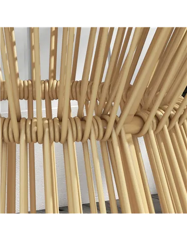 Outsunny Round End Table, Rattan Side Table, Hollow Drum Design Coffee Table w/ Glass Tabletop for Patio, Garden, Balcony Natura