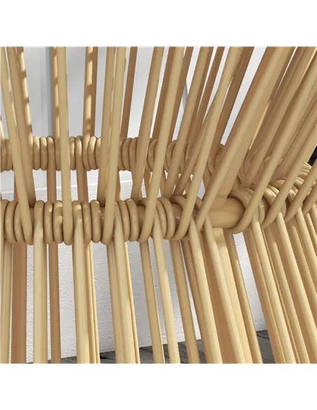 Outsunny Round End Table, Rattan Side Table, Hollow Drum Design Coffee Table w/ Glass Tabletop for Patio, Garden, Balcony Natura