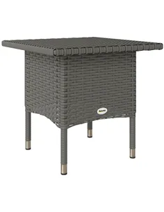 Outsunny Rattan Side Table, Outdoor Coffee Table with Plastic Board Under the Full Woven Table Top for Patio, Garden, Balcony, G