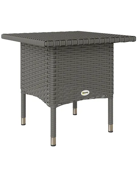 Outsunny Rattan Side Table, Outdoor Coffee Table with Plastic Board Under the Full Woven Table Top for Patio, Garden, Balcony, G