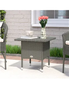Outsunny Rattan Side Table, Outdoor Coffee Table with Plastic Board Under the Full Woven Table Top for Patio, Garden, Balcony, G 2