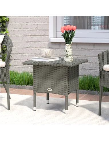 Outsunny Rattan Side Table, Outdoor Coffee Table with Plastic Board Under the Full Woven Table Top for Patio, Garden, Balcony, G