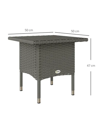 Outsunny Rattan Side Table, Outdoor Coffee Table with Plastic Board Under the Full Woven Table Top for Patio, Garden, Balcony, G