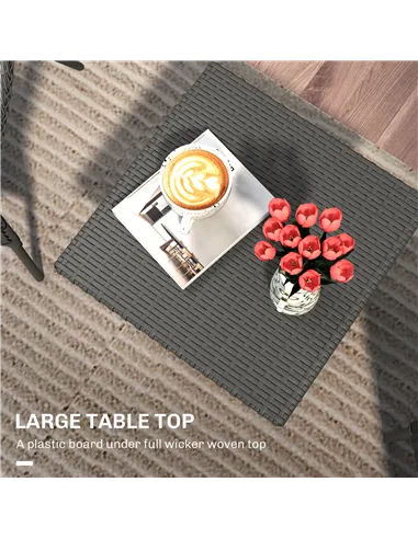 Outsunny Rattan Side Table, Outdoor Coffee Table with Plastic Board Under the Full Woven Table Top for Patio, Garden, Balcony, G
