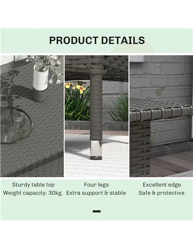 Outsunny Rattan Side Table, Outdoor Coffee Table with Plastic Board Under the Full Woven Table Top for Patio, Garden, Balcony, G