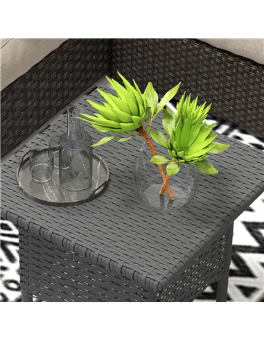 Outsunny Rattan Side Table, Outdoor Coffee Table with Plastic Board Under the Full Woven Table Top for Patio, Garden, Balcony, G