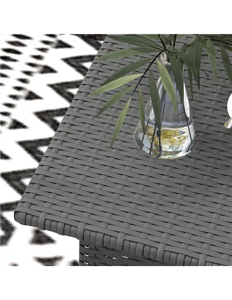 Outsunny Rattan Side Table, Outdoor Coffee Table with Plastic Board Under the Full Woven Table Top for Patio, Garden, Balcony, G