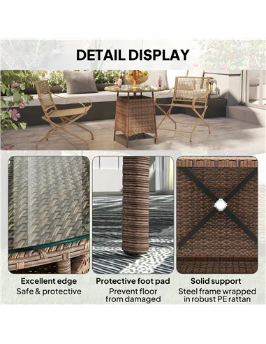 Outsunny Wicker Garden Rattan Table, Patio Furniture Outdoor Coffee Table with Umbrella Hole and Tempered Glass Top, Brown