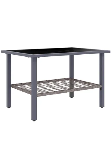 Outsunny Outdoor Rattan Coffee Table with Tempered Glass Top, Storage Shelf, Foot Pads, for Patio, Balcony, Mixed-grey