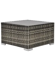 Outsunny Square PE Wicker Rattan Table with Glass Top - Dark Grey