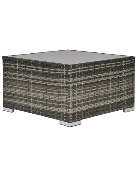 Outsunny Square PE Wicker Rattan Table with Glass Top - Dark Grey